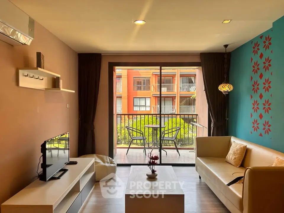 Modern living room with balcony view in stylish apartment
