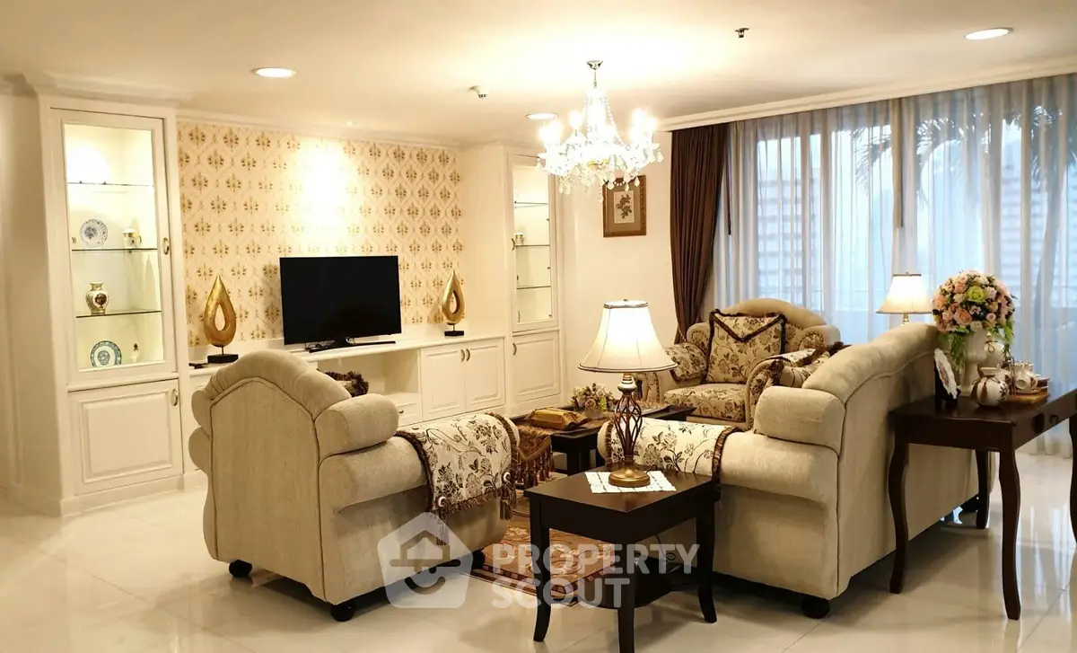 Luxurious living room with elegant decor and plush furniture