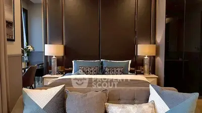 Luxurious bedroom with elegant decor and plush bedding