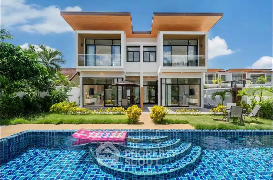 Luxurious modern villa with private pool and lush garden, perfect for serene living and entertaining.