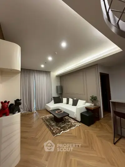 Stylish living room with modern decor and cozy seating area