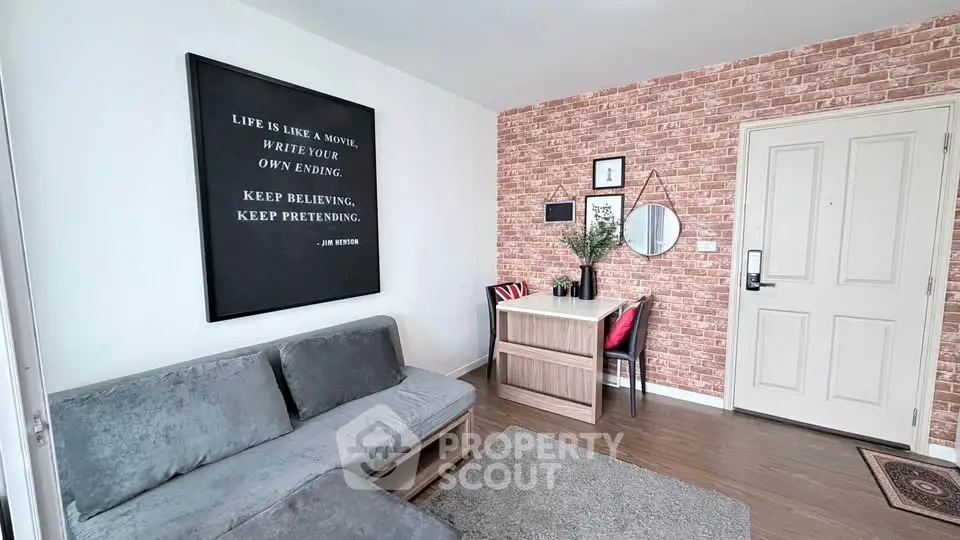 Chic living room with modern decor and stylish brick accent wall