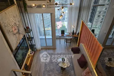 Luxurious high-rise living room with stunning city view and modern decor