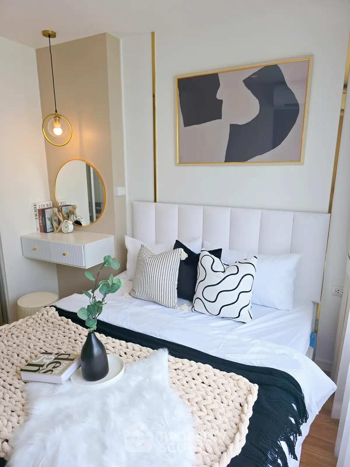 Chic and cozy bedroom with modern decor and stylish lighting