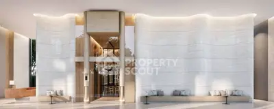 Luxurious modern building entrance with elegant design and ambient lighting