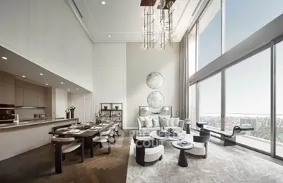 Luxurious open-plan living room with floor-to-ceiling windows and modern decor