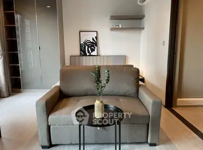 Modern living room with stylish sofa and minimalist decor