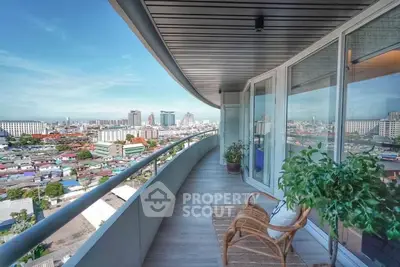 Spacious balcony with stunning city view and modern design