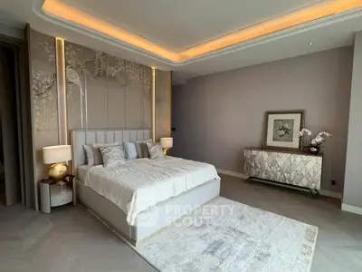 Luxurious modern bedroom with elegant decor and ambient lighting