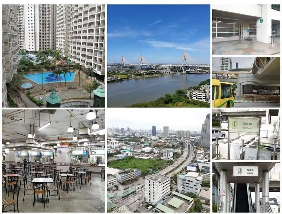 Stunning urban apartment complex with pool and river view, prime city location.