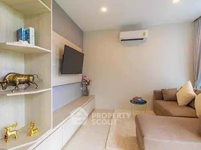 Modern living room with stylish decor and air conditioning