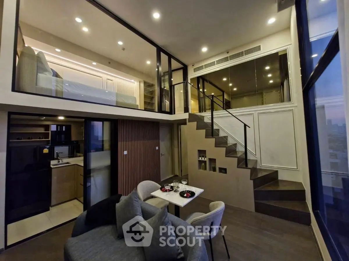 Luxurious modern loft with mezzanine bedroom and stylish living area
