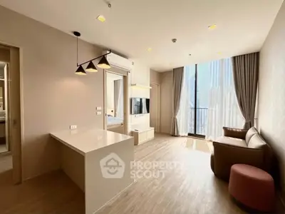 Modern living room with open layout and balcony view