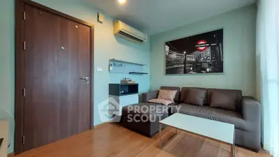 Modern living room with stylish decor and air conditioning in a cozy apartment.