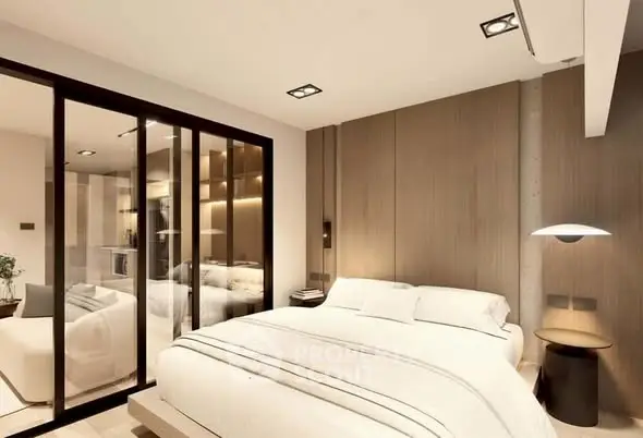 Luxurious modern bedroom with elegant design and ambient lighting