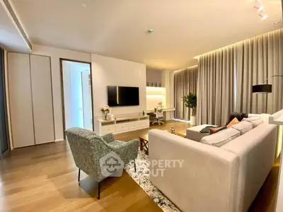 Luxurious modern living room with elegant decor and ambient lighting