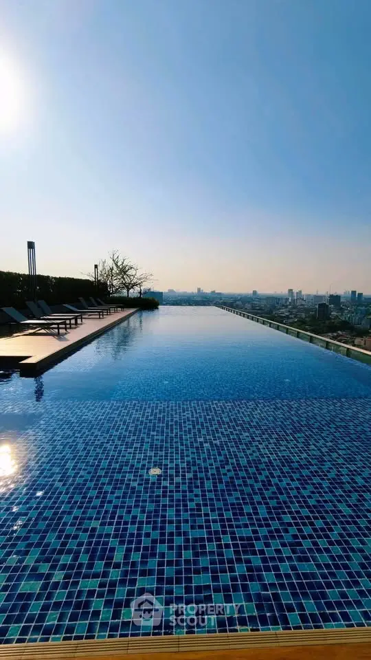 Stunning rooftop infinity pool with panoramic city skyline view, perfect for luxury living.