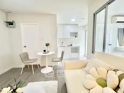 Modern living room with cozy seating and stylish decor