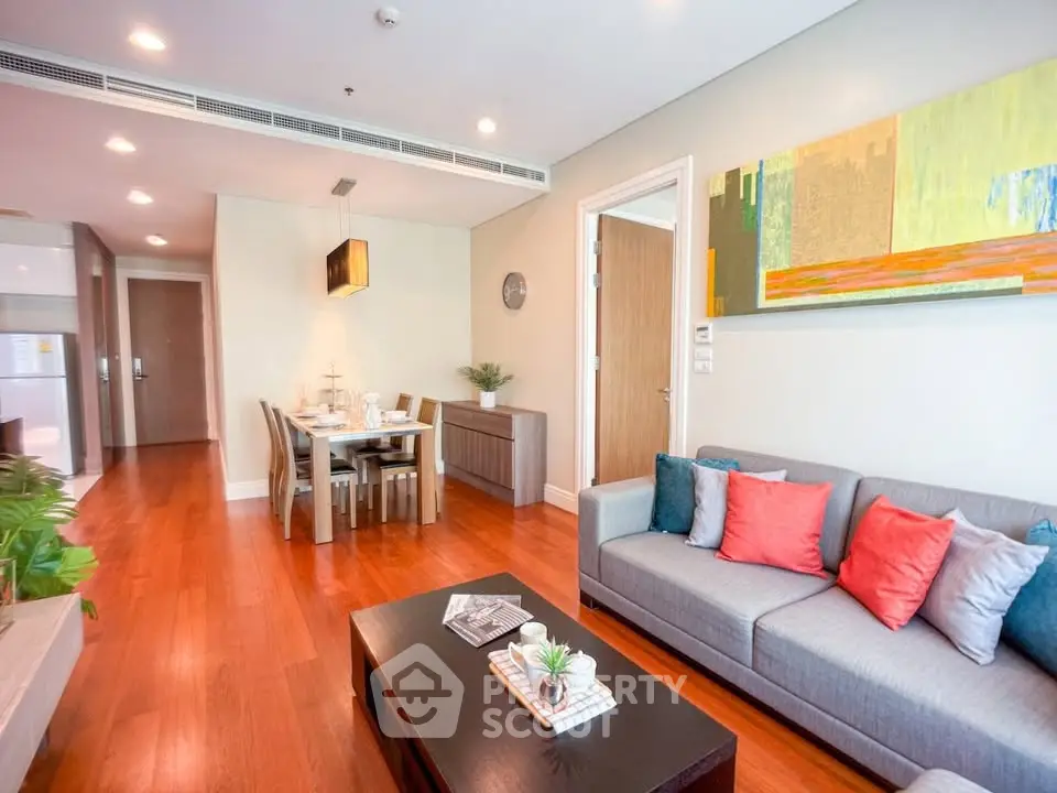 Spacious modern living room with elegant dining area and stylish decor