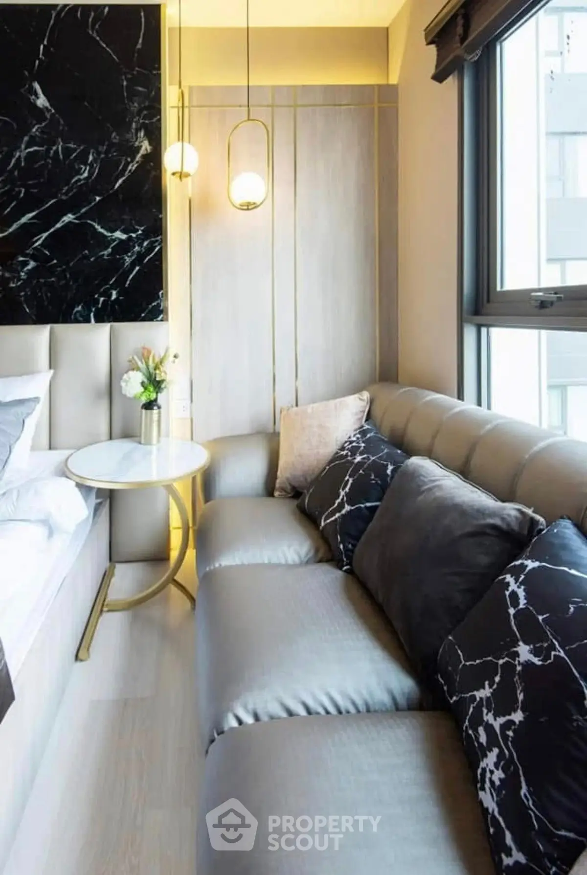 Luxurious modern living room with elegant sofa and stylish decor