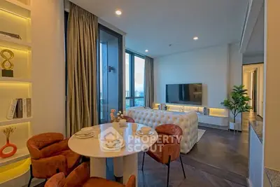Luxurious modern living room with elegant decor and city view, perfect for urban living.