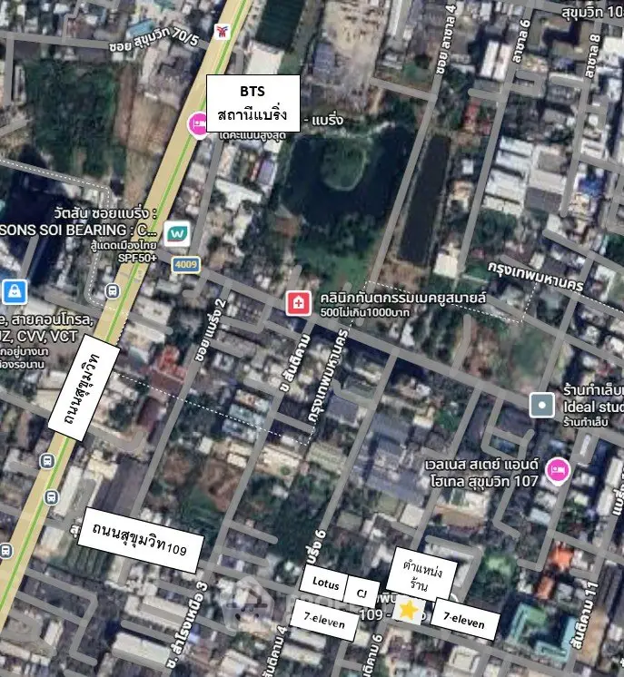 Prime real estate map showcasing proximity to BTS station and local amenities in vibrant urban area.