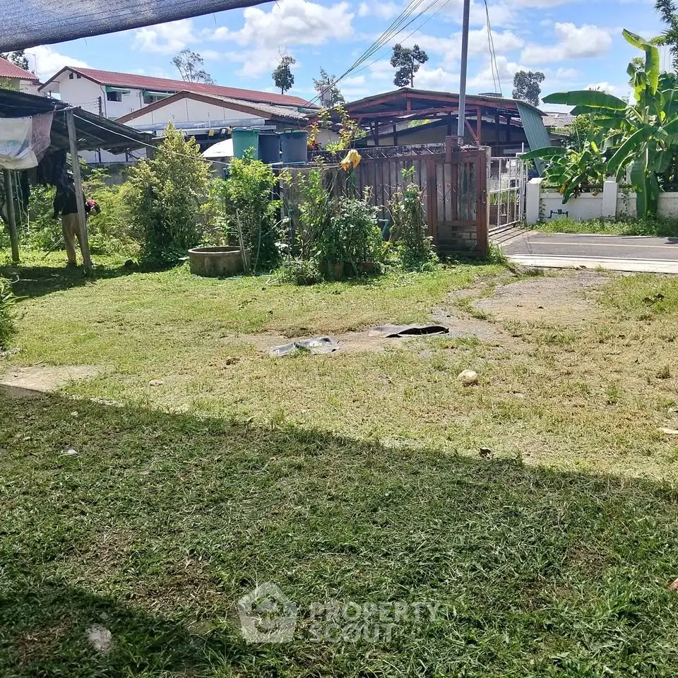 Spacious backyard with lush greenery and garden potential in a suburban neighborhood.