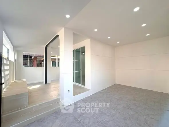 Spacious modern interior with sleek white walls and ample natural light