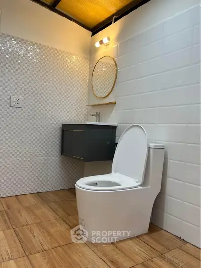 Modern bathroom with stylish tiles and sleek fixtures