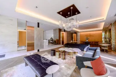 Luxurious modern living room with elegant lighting and stylish furniture