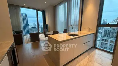 Luxurious modern apartment with open kitchen and stunning city view