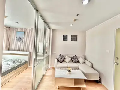 Modern living room with cozy sofa and stylish decor in a bright apartment