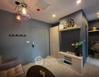 Modern living room with stylish decor and cozy seating area