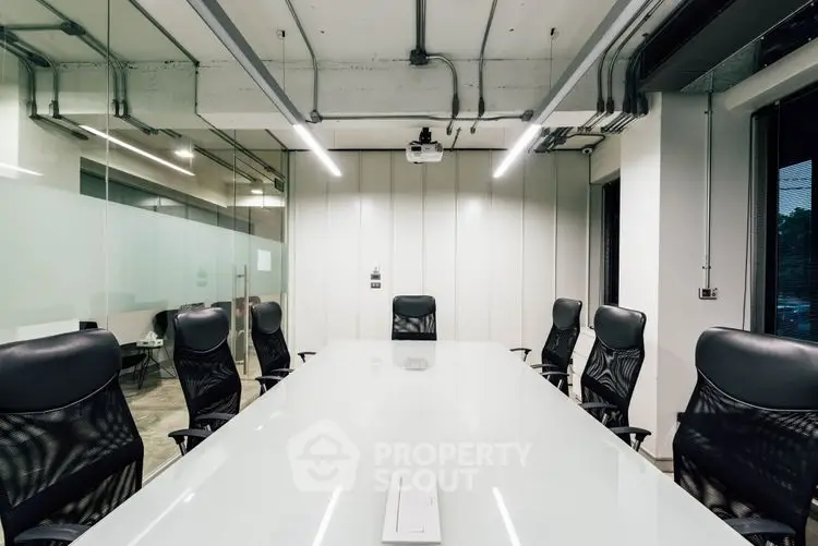 Modern office meeting room with sleek design and ergonomic chairs