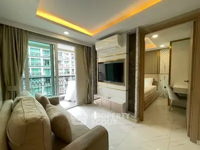 Modern living room with balcony and stylish interior design