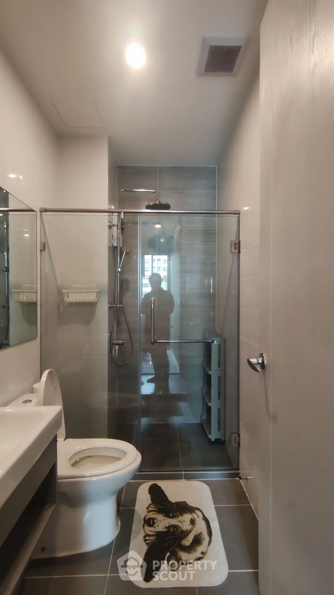 Modern bathroom with glass shower and stylish decor