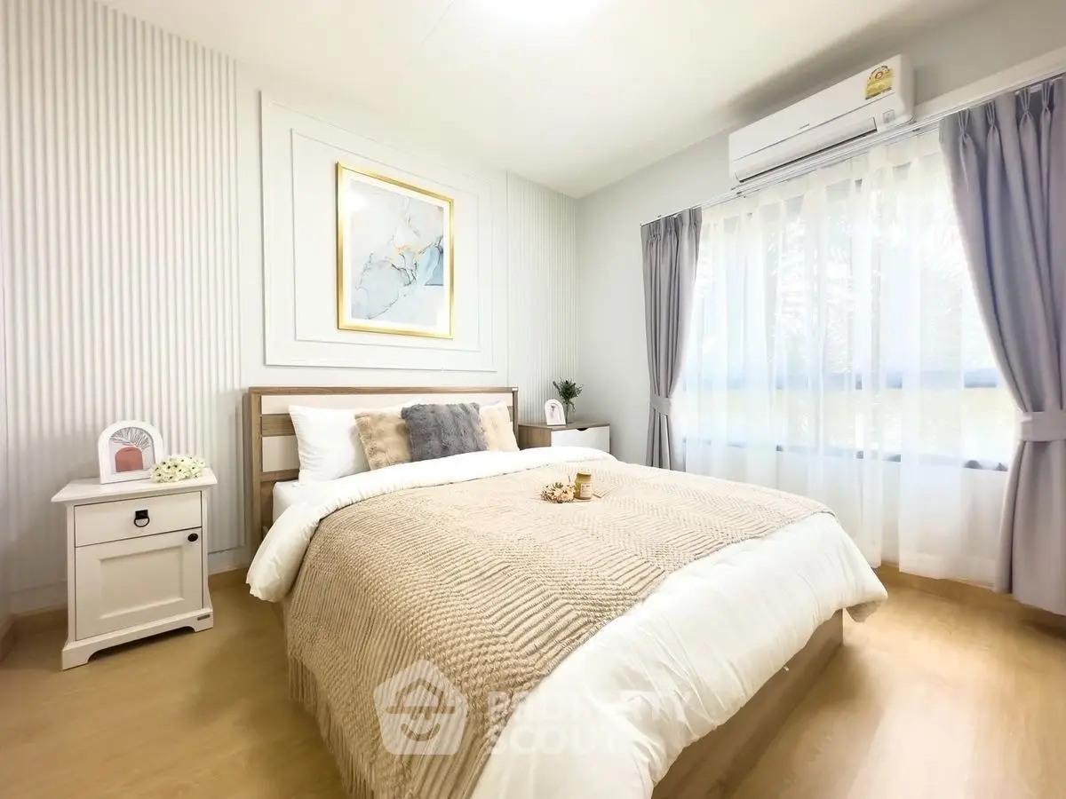 Cozy and bright bedroom with modern decor and natural light