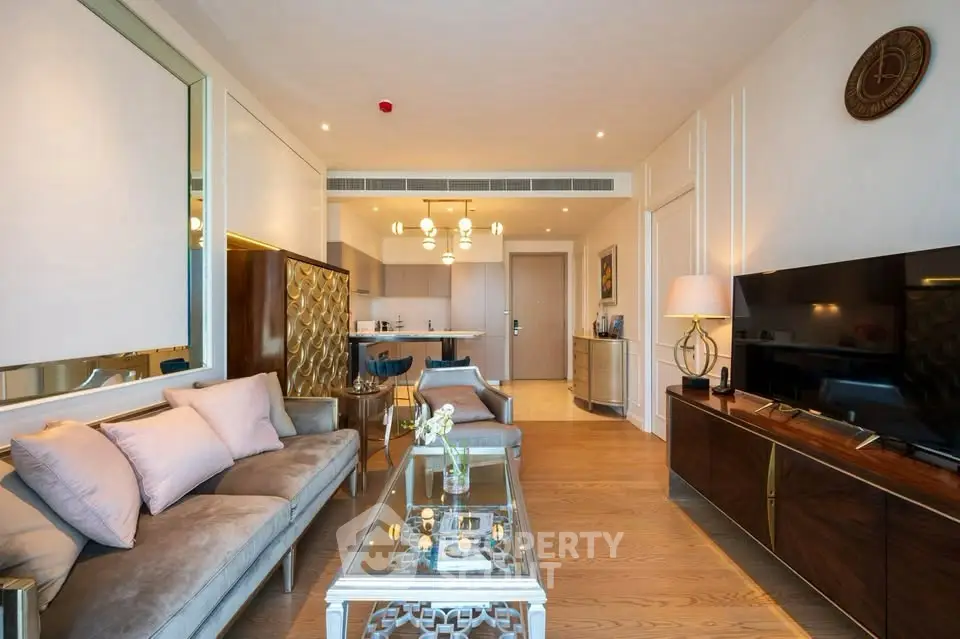 Luxurious living room with elegant decor and modern furnishings in a stylish apartment.