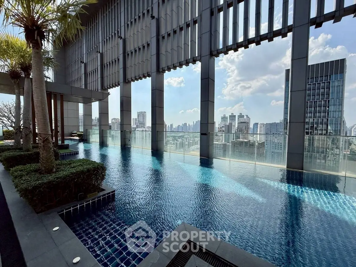 Luxurious rooftop pool with stunning city skyline view