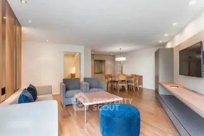 Spacious modern living room with elegant furniture and open layout