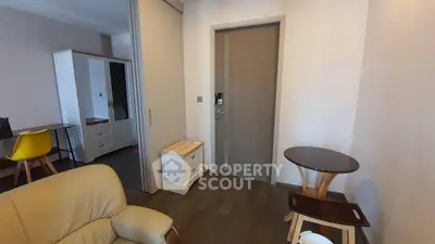 Modern apartment interior with stylish furniture and wooden flooring