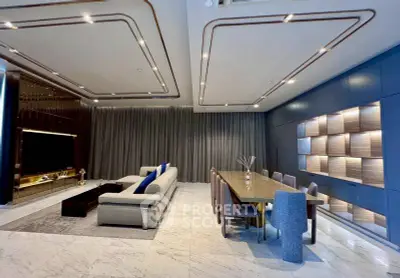 Luxurious modern living room with elegant dining area and stylish decor