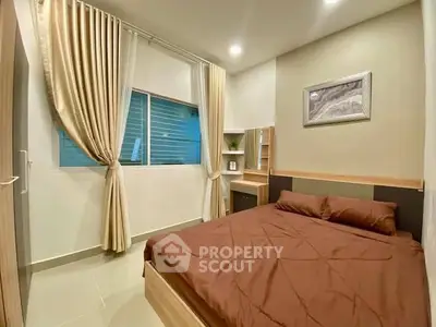 Cozy modern bedroom with elegant decor and natural light