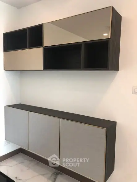 Modern minimalist wall-mounted storage cabinets in a sleek interior design.