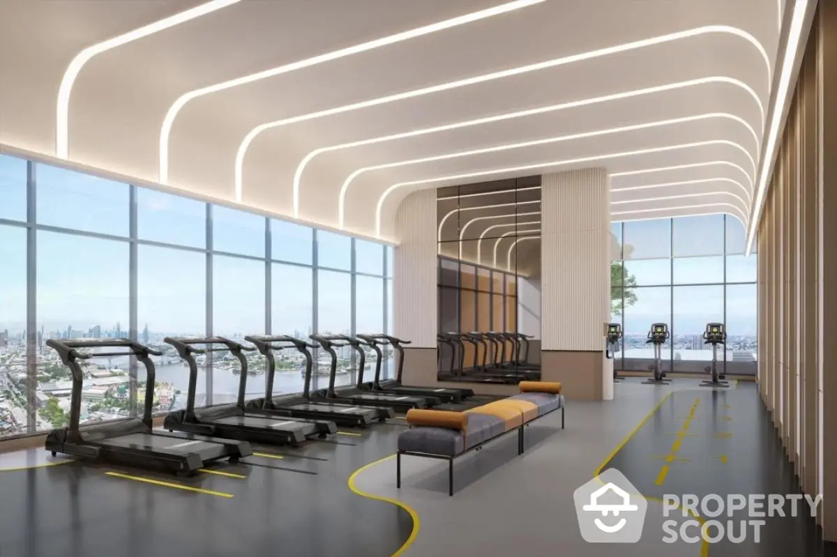 Luxurious high-rise gym with panoramic city views and modern design