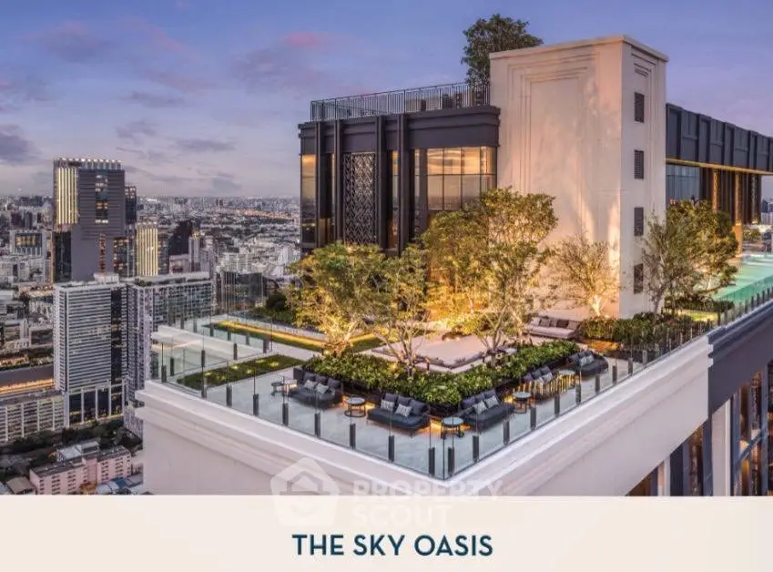 Luxurious rooftop garden with stunning city views at The Sky Oasis.