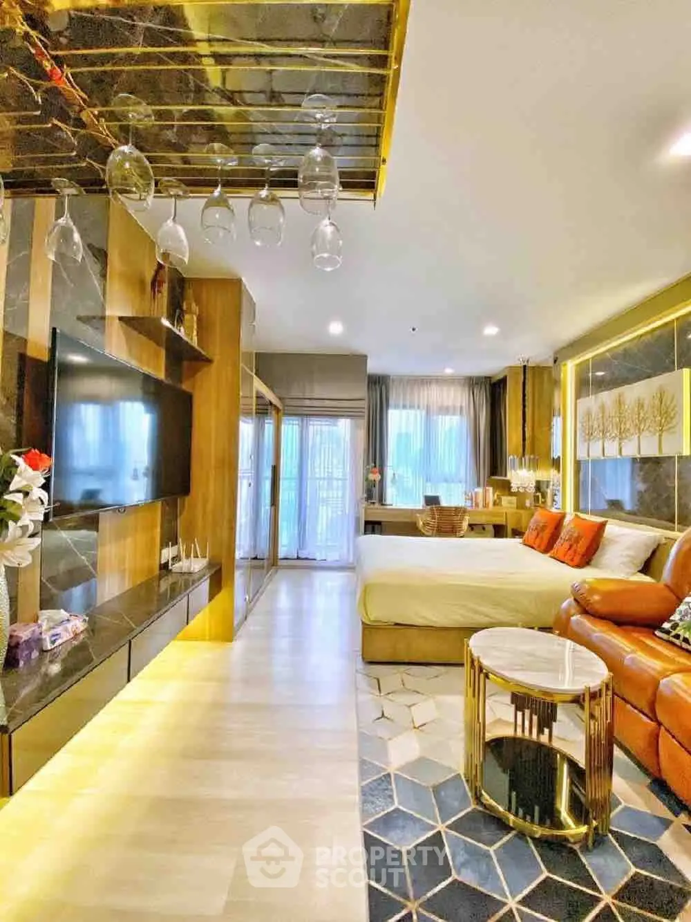 Luxurious modern living room with elegant decor and spacious layout