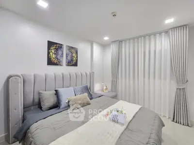 Luxurious modern bedroom with elegant decor and plush bedding