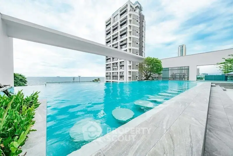 Luxurious rooftop infinity pool with stunning ocean view and modern architecture.