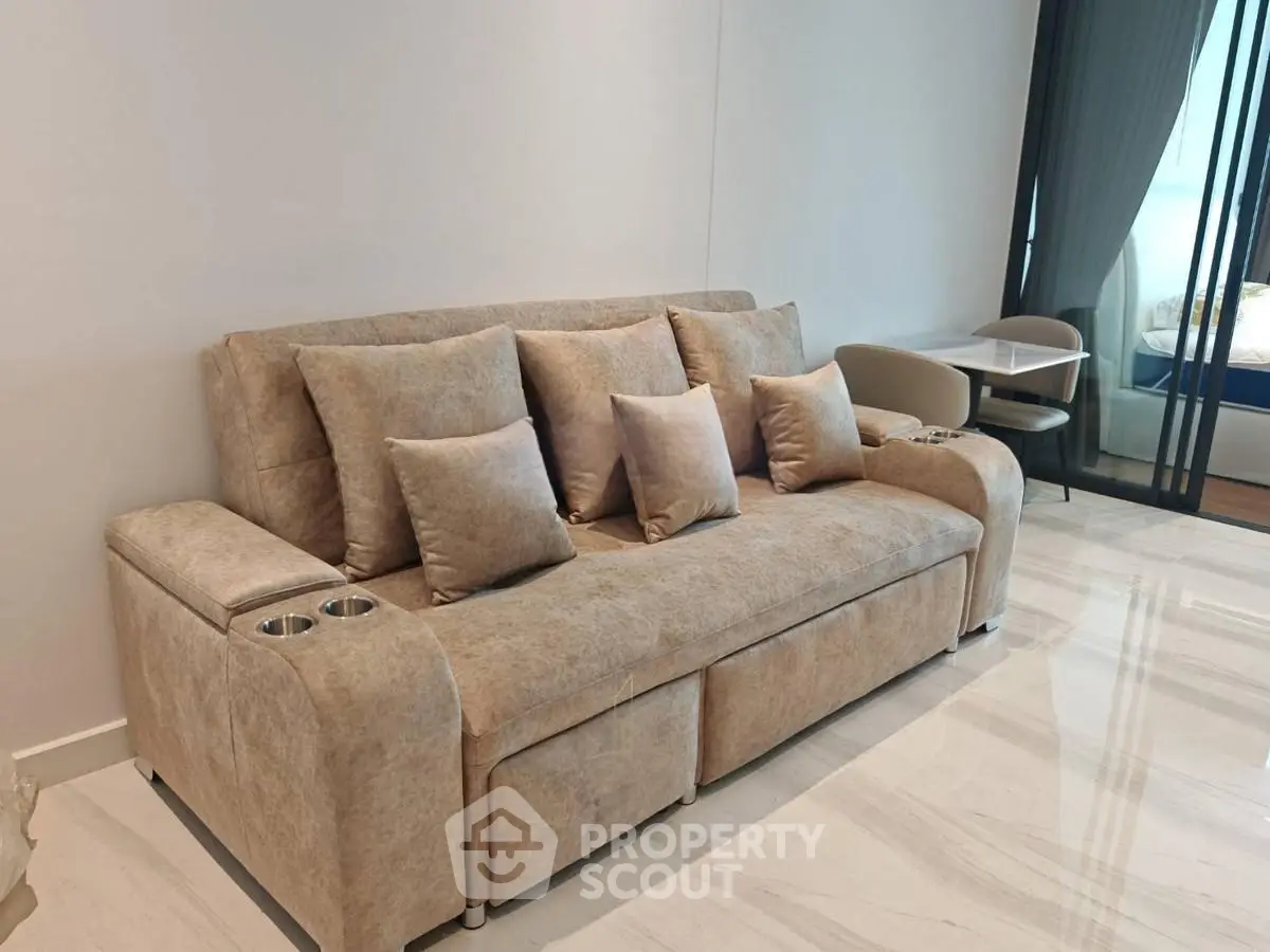 Luxurious modern living room with plush sofa and elegant decor